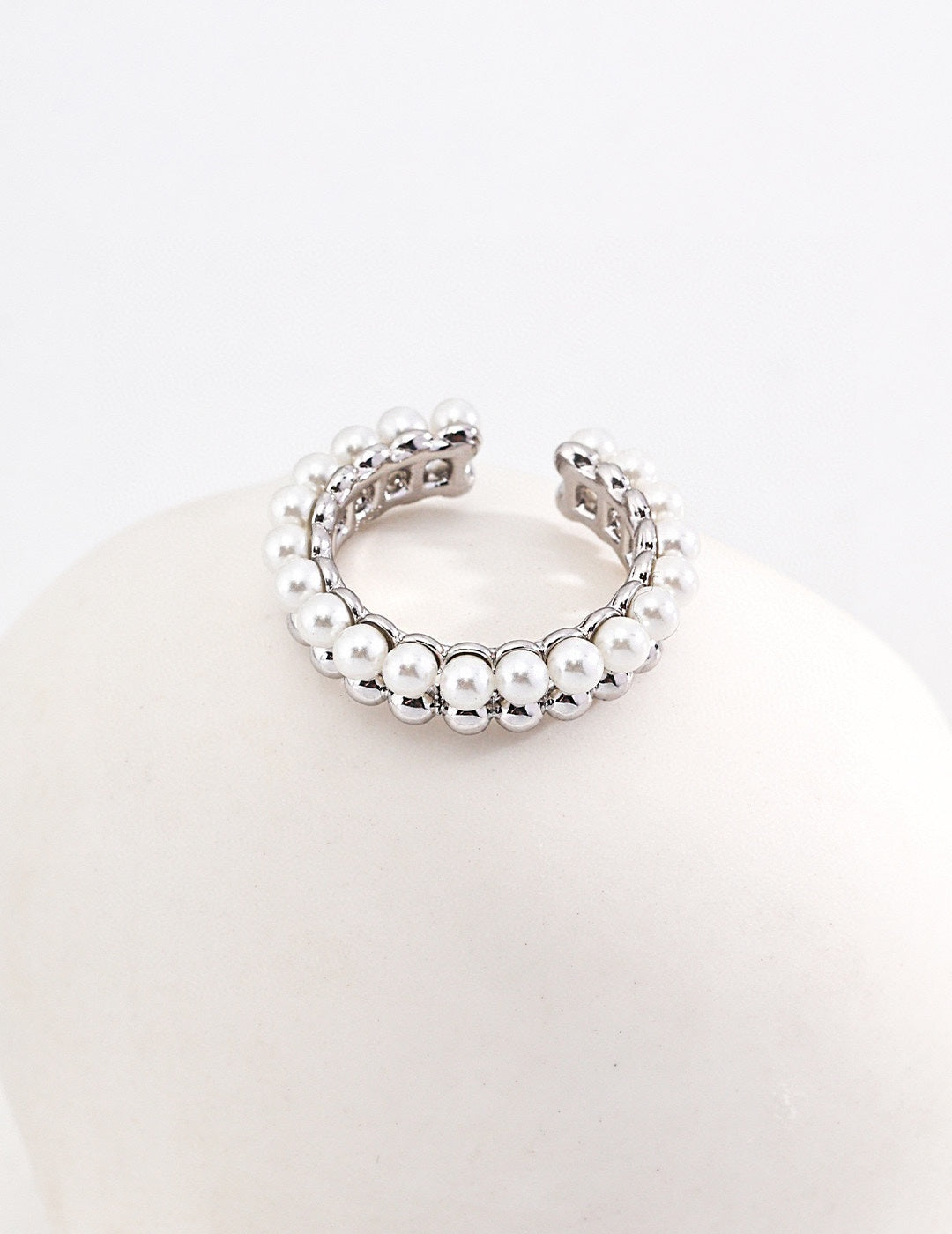 ins half pearl half silver ring