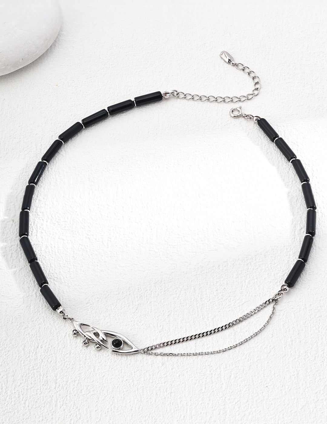 Sterling silver design black agate necklace