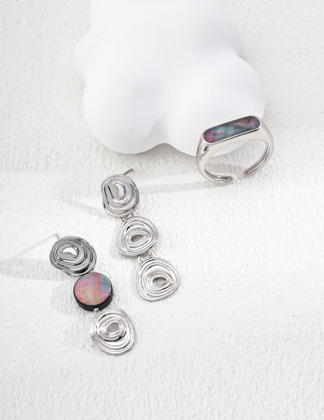 S925 silver simple colorful shell ring